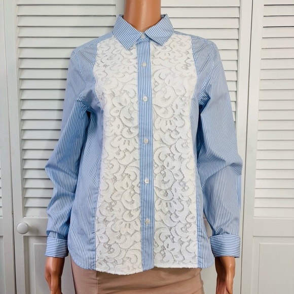 DRAPER JAMES Lucy Embellished Lace Button Down Shirt Size 8 - Picture 2 of 9